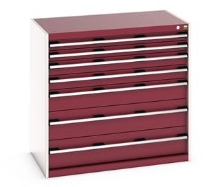 40021029.** Bott Cubio drawer cabinet with overall dimensions of 1050mm wide x 650mm deep x 1000mm high Cabinet consists of 2 x 75mm, 2 x 100mm, 1 x 150mm and 2 x 200mm high drawers 100% extension drawer with internal dimensions of 925mm wide x 525mm deep. The...